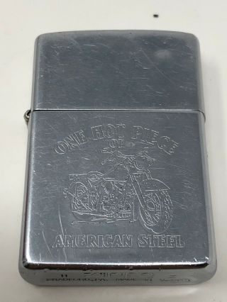 1994 Zippo Lighter - Engraved - Motorcycle " One Hot Piece Of American Steel "