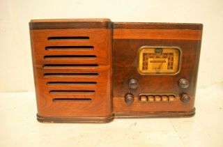 1939 Extreme Art Deco Wood Silvertone Radio Receiver W/pushbuttons