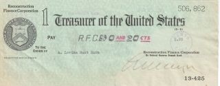 U.  S.  Treasury Check,  Reconstruction Finance Corp.  1943