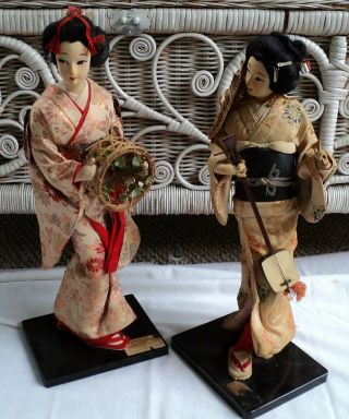 2 Vintage Antique Nishi & Co.  Japanese Geisha Girl Silk Cloth Doll