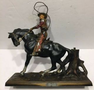 Figural Cigar Table Lighter Match Striker Cold Painted Horse & Cowboy