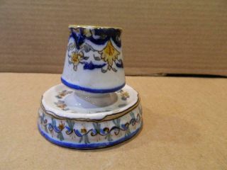 French Faience Pottery Match Holder & Striker Blue/yellow Antique