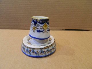 French Faience Pottery Match Holder & Striker Blue/Yellow Antique 2