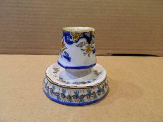 French Faience Pottery Match Holder & Striker Blue/Yellow Antique 3