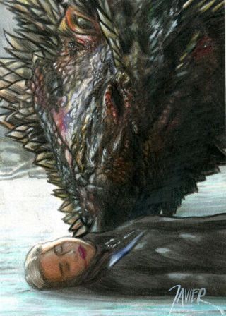 Game Of Thrones Drogon & Daenerys Targaryen Sketch Card Aceo Art 1/1