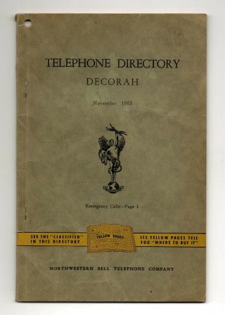 Northwestern Bell Telephone Directory,  Decorah,  Iowa Winneshiek County 1953 Map