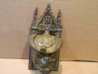 Cast Iron Asian Buddha Face Match Holder - Pagoda Design On Top Antique
