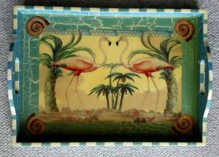Elegant Signed Annie Modica Called Flamingo Large Serving Tray Wood 21 X 15
