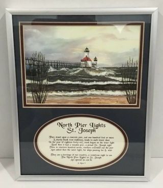 Lighthouse North Pier Lights St.  Joseph Poem Art Print Framed Matted