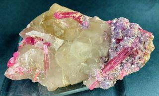 Pink Tourmaline On Quartz: Himalaya Mine.  Pala Dist. ,  San Diego Co. ,  California