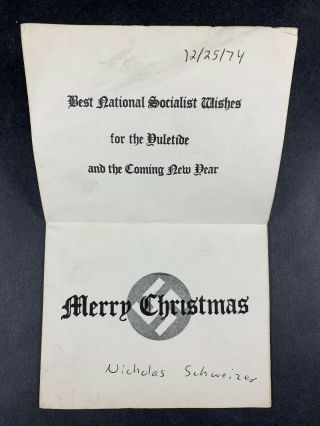 1970 ' s National Socialist Christmas Card Anti - Semitic Joke Swastika Symbol 2