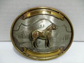 Vintage Two - Toned Western Cowboy Horse German Silver Belt Buckle - Silver / Gold