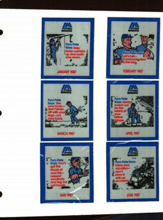 1987 Set Of 12 Pyr0 Mining Coal Co.  Coal Mining Stickers 451