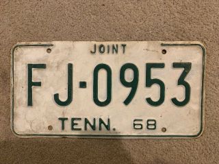 Vintage 1968 Tennessee Joint License Plate Tenn Tn Tag 68 Man Cave
