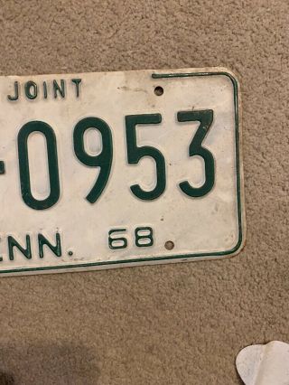 Vintage 1968 Tennessee Joint License Plate Tenn Tn Tag 68 Man Cave 3