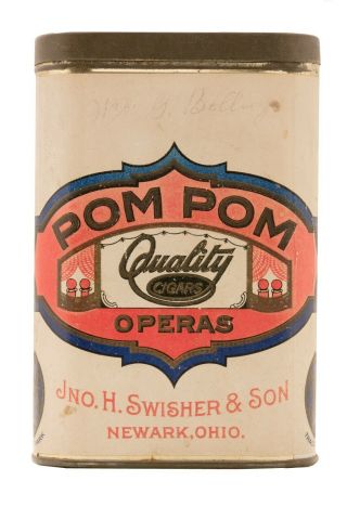Rare 1922 " Pom Pom " Vertical Paper Label Pocket 10 Cigar Tin In Exc