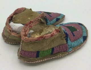 1880 ' s Native American Plains CROW Indian CHILD ' S Hide Beaded Moccasins 2