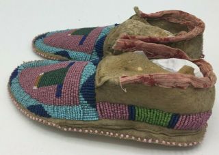 1880 ' s Native American Plains CROW Indian CHILD ' S Hide Beaded Moccasins 4