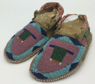 1880 ' s Native American Plains CROW Indian CHILD ' S Hide Beaded Moccasins 5