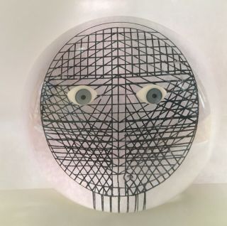 Vintage Acrylic Lucite Op Art Edelman Face Eyes Sculpture Paperweight Midcen Mod