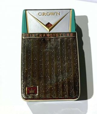 Vintage Crown Transistor Radio With Accessories TR 670 Aqua 3