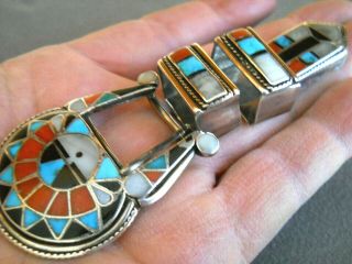 Old Native American Sunface Inlay Sterling Silver Ranger Set / Buckle Set