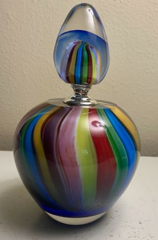 Large Vintage Murano Art Glass Ribbon Swirl Perfume Bottle With Stopper 7 1/2”
