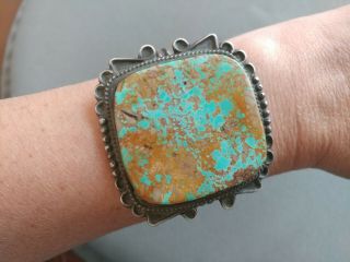 Old Southwestern Native American Indian Turquoise Sterling Silver Bracelet Cuff