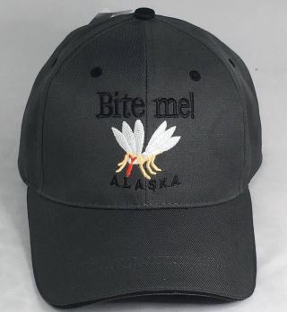 Alaska Bite Me Mosquito Gray Embroidered Novelty Strapback Hat Adjustable Cap.