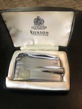 Vintage Ronson Varaflame Lighter 216 Premiere Satin Chrome Deco Made In England
