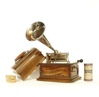 Pint - Sized & Nearly Perfect 1901 Columbia AA Cylinder Phonograph w/Nickel Horn 2