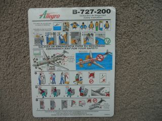Allegro Boeing 727 200 Airline Safety Card