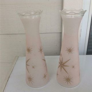 Vintage Pair 2 Bartlett Collins Sugared Atomic Starburst Pink Vases 9 " Midcentur