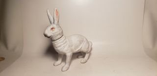 Antique German Paper Mache Candy Container - Easter Bunny - 7x7 In - White - 1920s? (2)