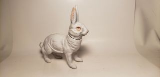 ANTIQUE GERMAN PAPER MACHE CANDY CONTAINER - EASTER BUNNY - 7x7 IN - WHITE - 1920S? (2) 2