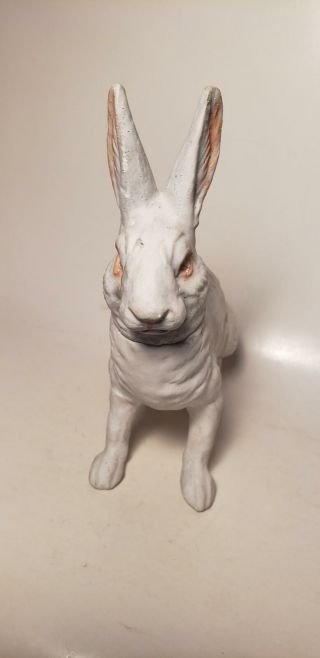 ANTIQUE GERMAN PAPER MACHE CANDY CONTAINER - EASTER BUNNY - 7x7 IN - WHITE - 1920S? (2) 3