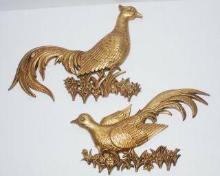 Vintage Syroco Birds Gold Pheasants Peacocks Usa Hollywood Regency Wall Mount