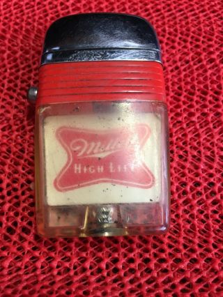 Rare Vintage Red Miller High Lite Beer Cigarette Lighter Scripto Vu