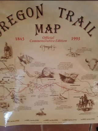 Vintage 1843 1993 Official Oregon Trail Map Prineville Oregon Laminated 23 X 18 "