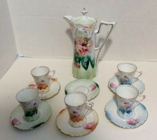 Vintage Hand Painted Porcelain Tea Set Pitcher Cups Saucer Dainty Tea Set