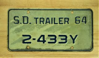 1964 Vintage South Dakota Trailer 2 - 433y License Plate Vehicle Tag 1414