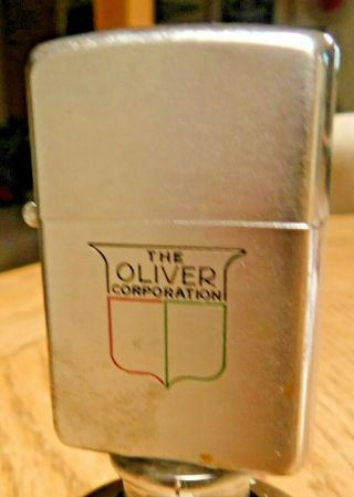 1950 Zippo Three Barrel Hinge Lighter.  Advertising The Oliver Tractor Corp.  Rare