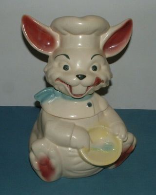 White Happy Bunny Cookie Jar W - 25 1965 - Brush Pottery Co.  -