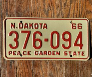Vintage 1966 66 North Dakota Nd License Plate 376 - 094 Peace Garden State