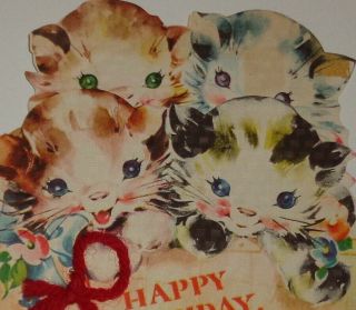 Vintage Greeting Card,  Adorable Kitty Cats In A Basket,  6 "