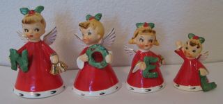 1956 Napco Noel Christmas Angel Bells Figures Figurines Japan 3bx2381