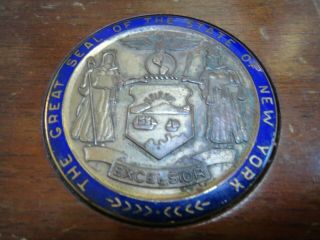 Wood Box Great Seal Of The State Of York Inset Medallion Enamel/bronze 4.  5 "