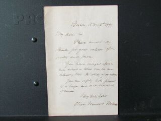 1893 Autographed Poet Oliver Wendell Holmes Letter