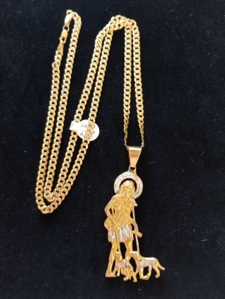 Saint Lazaro Pendant With Cuban Chain Set In Yellow Gold 10k