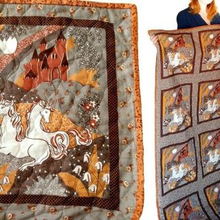 Handmade Unicorn Quilt 62x43 Inch Fantasy Storytelling Mythical Blanket Decor